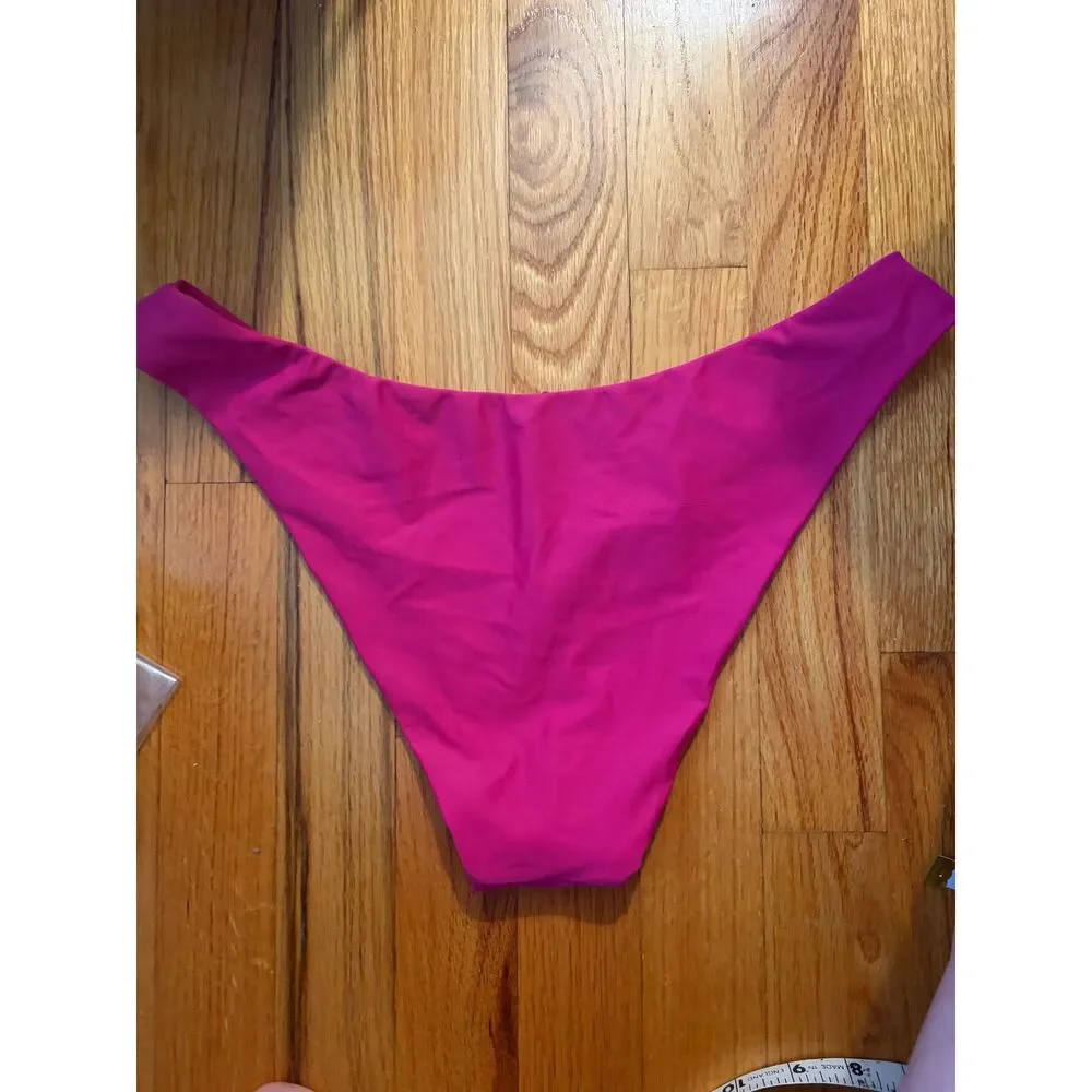 New J.Crew Women's High Leg Curved Waist Bikini Bottom Pink Beach Swimwear Sz M